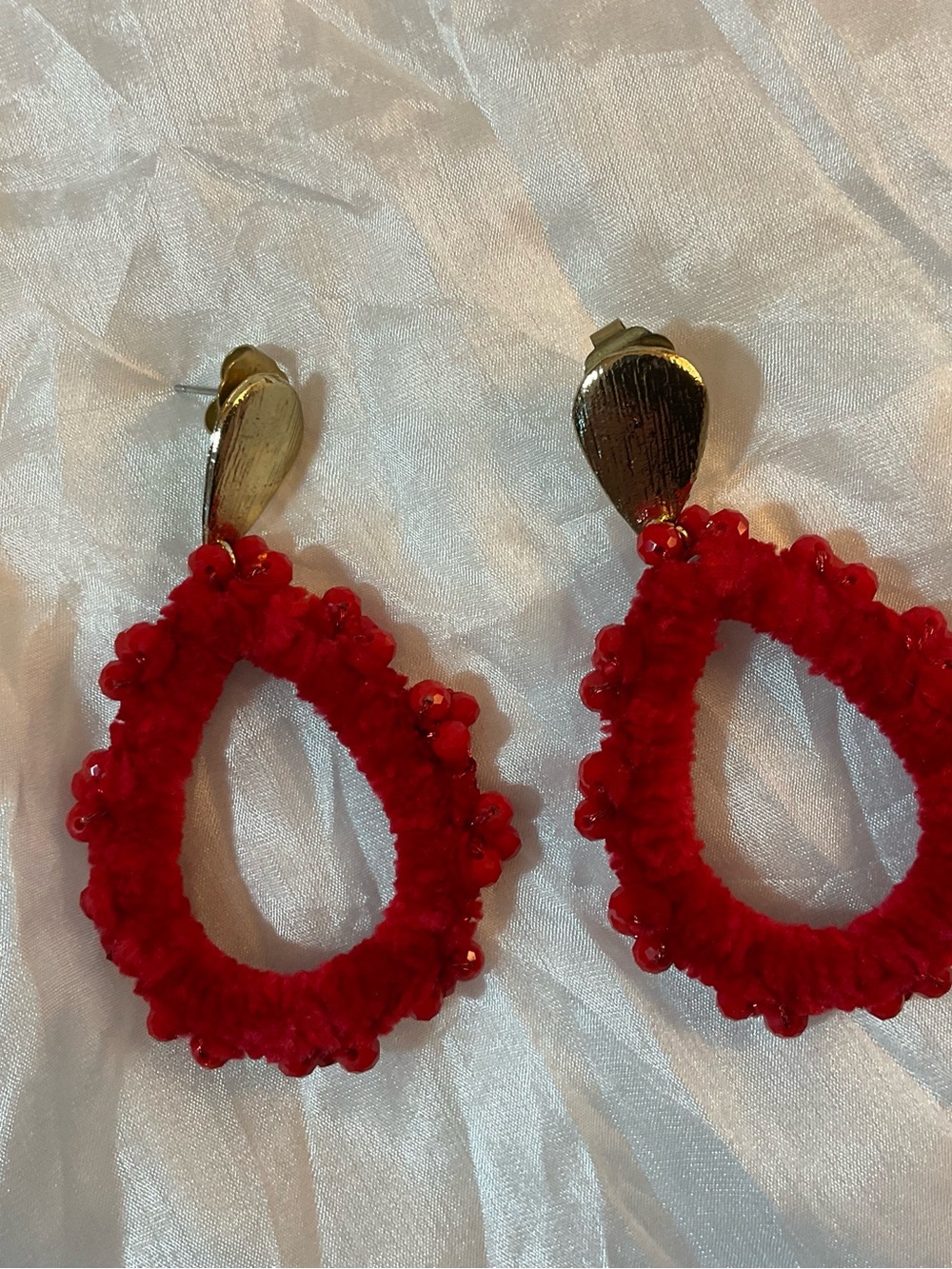 Francesca's Collections Red Velor Teardrop Earrings with Gold Posts